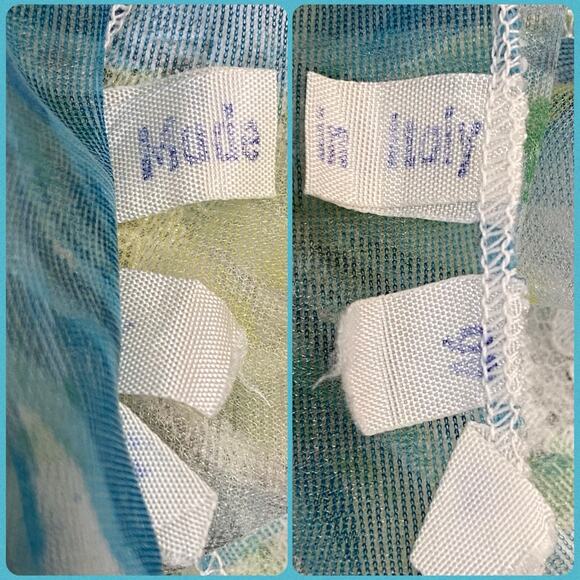 Vintage 60s Italy Blue Sheer Nylon Lacy Micro Mini Slip Dress Women's Size M - Picture 12 of 12